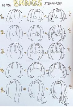 how to draw anime hair step by step for kids and beginners with pictures on the page