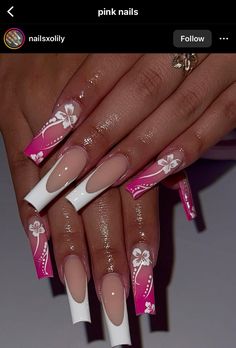 Classy Summer Nails, Summery Nails, French Tip Acrylic Nails, Classy Acrylic Nails, Bling Acrylic Nails