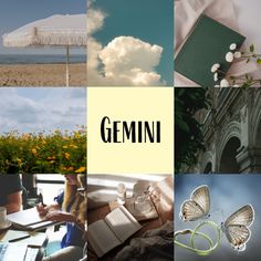 a collage of photos with the words gemini written in black and white