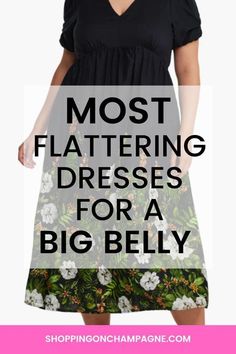 Dresses For Large Waisted Women, Dresses For Apple Shaped Women Over 40, How To Dress When You Have A Big Belly, Big Belly Fashion, Best Dresses For Apple Shape, Dresses For Big Belly Women, Dresses For Larger Women, Dress Styles For Body Types, Outfits For Big Belly Women