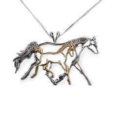 mare and foal pendant necklace sterling silver and 18k gold Country Necklaces, Equestrian Necklace, Mare And Foal, Country Jewelry, Horse Earrings, Horse Pendant, Equestrian Jewelry, Horse Necklace, Silver Horse