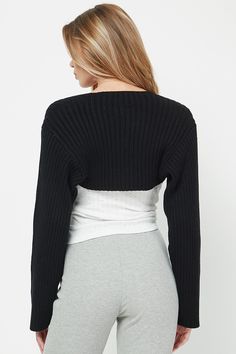 Ribbed Bolero Sweater Cardigan, Super Cropped Ribbed Knit Long Sleeves 55% COTTON, 45% ACRYLIC Black Ribbed Crew Neck Cardigan, Black Stretch Knit Cardigan, Black Ribbed Winter Cardigan, Black Ribbed Sweater For Layering, Cropped Knit Cardigan For Layering, Black Textured Knit Long Sleeve Cardigan, Versatile Ribbed Winter Cardigan, Black Knit Ribbed Cardigan, Black Cable Knit Cardigan For Layering