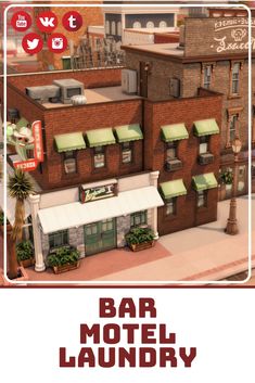 an animated image of a building with the words bar motel laundry on it