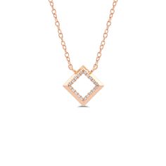 Simplicity is always in - and this necklace tells us just that. This yellow-gold piece features a petite quadrilateral pendant inspired by a kite. It has a cut-out silhouette where the inner outline is adorned with round diamonds. Add this to your everyday fine jewelry collection and let it bring some sparkle and style to your daily ensembles. Diamond Cut Square Pendant Necklace, Modern Square Pendant Necklace With Diamond Cut, Modern Diamond Cut Square Pendant Necklace, Fine Jewelry Rose Gold Necklace With Square Pendant, Star-shaped Brilliant Cut Necklace, Rose Gold Diamond Necklace With Square Pendant, Gold Star-shaped Necklace With Single Cut Diamonds, Elegant Triangle Yellow Gold Necklace, Kite Shaped Necklace