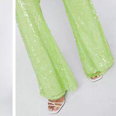 Brand New With Tags. Perfect For Harry Styles Or Kacey Musgraves Concerts! Sequins Pants For Night Out In Summer, Green Sequined Party Bottoms, Glamorous Green Sequined Bottoms, High-waist Sequin Summer Pants, High Waist Sequined Summer Pants, High-waist Sequined Pants For Summer, High Waist Sequin Pants For Summer, Summer Party Trousers, Summer High-waisted Sequin Pants