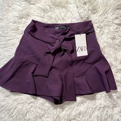 Zara, In Excellent Condition, Never Used, Chic Purple Zara Skirt, Elegant Purple Zara Bottoms, Chic Purple Shorts For Day Out, Casual Purple Zara Skirt, Zara Casual Purple Skirt, Black Ruffle Mini Skirt, Button Down Mini Skirt, Check Mini Skirt, Blue Mini Skirt