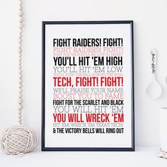 Texas Tech Fight Song - Raiders - Typography by SnowAndCompany on Etsy… What Is Homecoming, High School Homecoming, Texas Homecoming Mums, Red Raider, Texas Tech, Homecoming Mums, Letter Board, Homecoming, High School