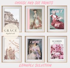 six framed pictures with the words choose any six prints in each frame, and an image of