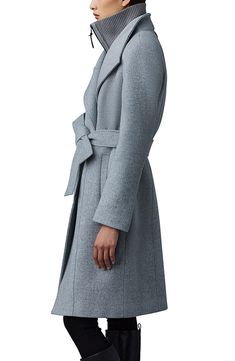 Cool-weather polish is easy in this felted wool coat completed by a wide belt and a warm bib boasting a tall ribbed collar for chill defense. 40" length (size Medium) Coat has open lapels; bib has stand collar Removable tie belt Temperature rated to -5°F/23°C Lined Coat is 100% wool; bib is 50% wool, 50% acrylic Dry clean Imported Medium Coat, Belt Tying, Wide Belt, Felted Wool, Double Face, Tie Belt, Wool Coat, Stand Collar, Wool Felt