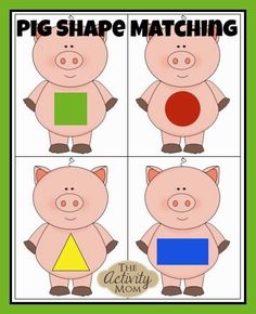 four different pig shape matching pictures with the same color