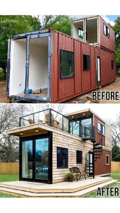 before and after pictures of a shipping container home