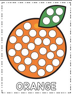 an orange with dots on it and the words orange in black and white are shown