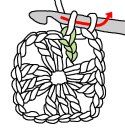 a crochet knot with an arrow in the middle