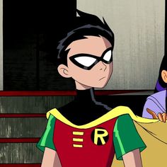 an animated image of two people dressed as batman and robin wayne, one wearing a cape