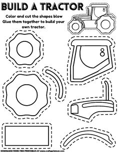 the printable paper cut out to make a tractor and other things that are included in this