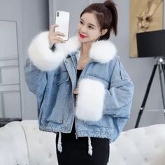 LOVEMI - Detachable rabbit fur two-piece denim coat Luxury Chic Denim Blue Outerwear, Luxury Denim Blue Outerwear For Winter, Luxury Winter Denim Outerwear, Luxury Chic Denim Blue Denim Jacket, Luxury Trendy Winter Denim Jacket, Luxury Blue Denim Jacket For Winter, Luxury Casual Winter Denim Jacket, Luxury Chic Winter Denim Jacket, Luxury Denim Blue Winter Outerwear