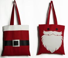 two red and white bags with santa's face on them