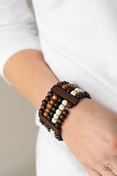 Caribbean Catwalk - Brown - Black - White Wood Stretchy Bracelet - Paparazzi Accessories - 
Held in place by rectangular wooden frames, strands of brown, black, and white wooden beads are threaded along stretchy bands around the wrist for a colorfully tropical look. Sold as one individual bracelet. Paparazzi Jewelry Images, Wood Jewelery, Brown Bracelet, Wooden Bracelet, Wood Bracelet, Silver Frames, Paparazzi Accessories, Blue Gems, Stretchy Bracelets