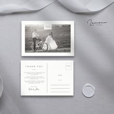 an image of a wedding thank card with a photo on the front and back side