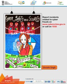 Poster About Online Safety And Security, Hindi Advertisement Poster, Cybercrime Poster Graphic Design, Cybercrime Poster Drawing, Cybercrime Poster, Online Safety Poster, Poster Making Topics, Cyberbullying Poster, Computer Classroom