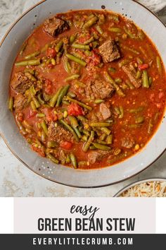 a bowl filled with beef and green bean stew