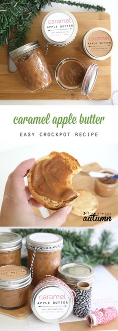 two images showing the process of making caramel apple butter