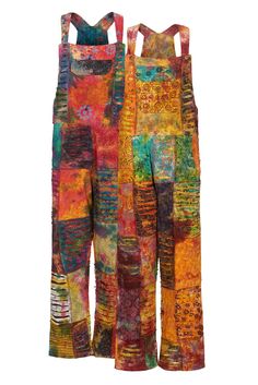 Colourful tie dye patchwork dungarees with razor cut detail 100% heavy cotton, patchwork of beautiful fabrics with razor cut detail, 3 buttons to adjust the shoulder straps, 3 buttons at the sides, 2 side pockets & 1 pocket on the bib S/M size - waist up to 38 inches, hips up to 43 inches, length 59 - 61 inches (approx fit UK 8 - 12) M/L size - waist up to 40 inches, hips up to 44 inches, length 60 - 62 inches (approx fit UK 14 - 16) L/XL size - waist up to 46 inches, hips up to 50 inches, length 60 - 62 inches (approx fit UK 18 - 20) XXL size - waist up to 49 inches, hips up to 51 inches, length 60 - 62 inches (approx fit UK 22 - 24) US Size rule: Minus 2 sizes to get your US size (for example, a UK dress size 8 is a US dress size 4) Due to the nature of patchwork each pair is completely Multicolor Patchwork Overalls, Multicolor Cotton Overalls With Patchwork, Multicolor Cotton Hippie Overalls, Hippie Multicolor Cotton Overalls, Multicolor Cotton Overalls For Festival, Festival Multicolor Cotton Overalls, Multicolor Cotton Jumpsuits And Rompers For Festivals, Hippie Cotton Jumpsuits And Rompers, Multicolor Festival Overalls