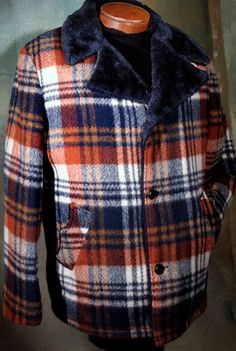 "Mens vintage 1970s Western Shadow Plaid wool hunting blanket jacket / coat. The wool is substantial. First off it is in excellent vintage condition. Then also it is kind of amazing. It is lined with a Blue Faux Shearling pile and the the large collar is the same. It's just so Blue. The Shadow Plaid is a muted Blue and Red with bits of Cream in the mix. It has a inner patch pocket made of the same material as the outside of the jacket The inside of the sleeves are quilted nylon. It is a mens 42R Blanket Jacket, Plaid And Leather, Big Collar, Red Checkered, Plaid Vest, Pendleton Wool, Glen Plaid, Muted Blue, Plaid Coat