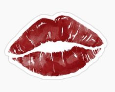 a red lipstick sticker with the shape of a kiss on it's lips