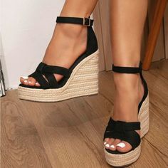 Super Cute And Stylish Ships In 5-10 Business Days Tags: #Shoes #Heels #Party #Newyears #Holiday #Sandals #Gold #Beautiful #Glitter Summer Wedge Heel Sandals For Party, Black High Heel Summer Heels, Summer Black High Heel Heels, Black Ankle Strap Summer Heels, Holiday Sandals, Sandals Vacation, Rose Shoes, Sandals Gold, Rose Black