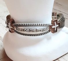 The Lords Prayer Stretch Bracelet Silver Tone and Copper Tone Vintage Jewelry Yours, Occasionally Our Father Who Art In Heaven, Bracelet Original, Lords Prayer, Bracelets Vintage, Lord's Prayer, The Lords Prayer, Christian Jewelry, Bracelet Silver, Chain Link Bracelet