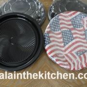 american flag plates and pans sitting on a table