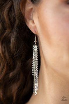 Strands of ornate silver chains and glittery white rhinestones stream from the ear, coalescing into a glamorous tassel. Earring attaches to a standard fishhook fitting.

Sold as one pair of earrings. Tree Cutout, Short Silver Necklace, Paparazzi Accessories Jewelry, Tassel Earring, Silver Chains, Ball Necklace, Fish Hook Earrings, Pink Necklace, Paparazzi Accessories