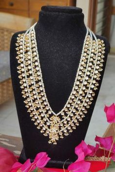 Shop for Riana Jewellery Layered Stone Long Necklace Online at Aza Fashions Necklace Closure, Gold Long Necklace, White Accessories, Layered Jewelry, Mix Color, Necklace Online, Bead Stringing, Layered Necklace, Gold Floral