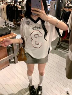 ID : roro2021 Jersey Korean Outfit, Jersey Ootd Women, Korean Jersey Outfit, Childish Outfits, Jersey Outfit Aesthetic, Charlotte Russe Outfits, Jersey Outfit Women, Jersey Aesthetic, Douyin Fashion