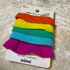 This Is A Set Of 5 Scunci Hair Ties Comfort Style In Neon Colors Missing One And I Tried The Bottom Purple One Once But It Wasn’t For Me 5 Total In Varying Colors Neon Rainbow, Neon Colors, Ponytail Hairstyles, Comfortable Fashion, Hair Ties, Hair Accessories, Neon, Women Accessories, Rainbow