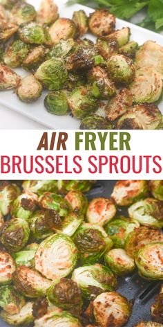 air fryer brussel sprouts with text overlay