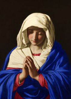 a painting of the virgin mary holding her hands together