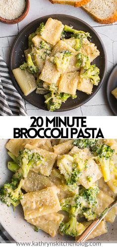 broccoli and cheese pasta on a plate with bread