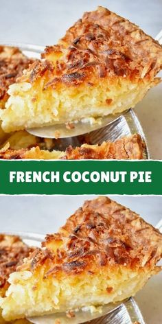 there are two pieces of french coconut pie on the plate