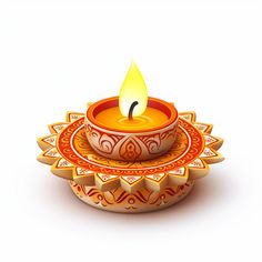 a lit candle sitting on top of a decorative plate with an intricate design around it