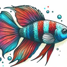 a colorful fish with bubbles on it's side