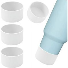 four white cups and one light blue cup