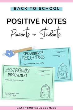 back to school positive notes for parents and students with the text reading, backpacks