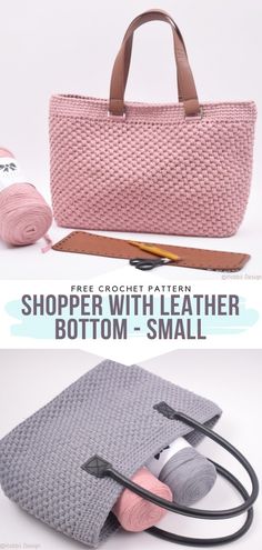 the free crochet pattern is to make a handbag with leather bottom and bottom