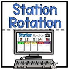 a computer with the words station rottation on it and an image of a keyboard