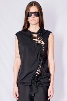 Black tosh tank from collina strada. shrunken fit hand-painted graphic tee with raw edge openings and knitted detail.    - 100% organic cotton    - made in usa Corral Boots, Our Legacy, Raw Edge, Womens Tank, Graphic Tee, Made In Usa, Organic Cotton, Black Leather, Size 2