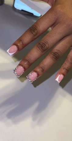 Real Short Acrylic Nails, Over Lay Nails, Nails For 13th Birthday, Bad And Boujee Nails Short, Shorties Nails Square, Square Acrylic Nails French, Acrylic Nails Short Square, Square Acrylic Nails Short, Acrylic Nails French