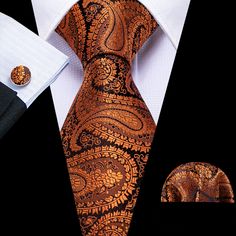 What You Get: Tie, Pocket Square & Cufflinks SIZE: Approx. 59" Long, 3.35" Wide at the Tip, Pocket Square Size: 9"x 9" Business Casual Suit, Handsome Husband, Necktie Set, Mens Silk Ties, Paisley Tie, Cufflink Set, Cufflinks Wedding, Wedding Ties, Wedding Business