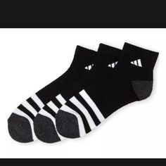 3 Pair Of Adidas Athletic Cushioned Quarter Length Socks Men's Shoe Size 6-12 Sock Size 10-13 Black With White Accents Great Gift Idea! Moisture Wicking Fast Shipping From North Carolina. Stored In A Smoke Free Environment. Adidas Casual Black Socks, Casual Black Adidas Socks, Adidas Socks, Soccer Socks, Men's Shoe, Black Socks, Casual Athletic, Adidas Sport, Liner Socks